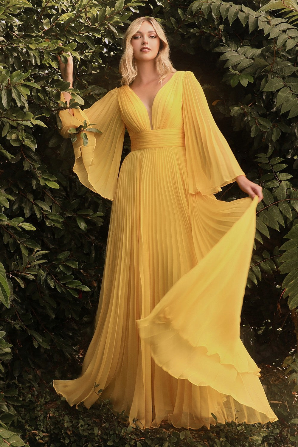 Pleated Chiffon Long Sleeve Gown -01 By Cinderella Divine -CD242