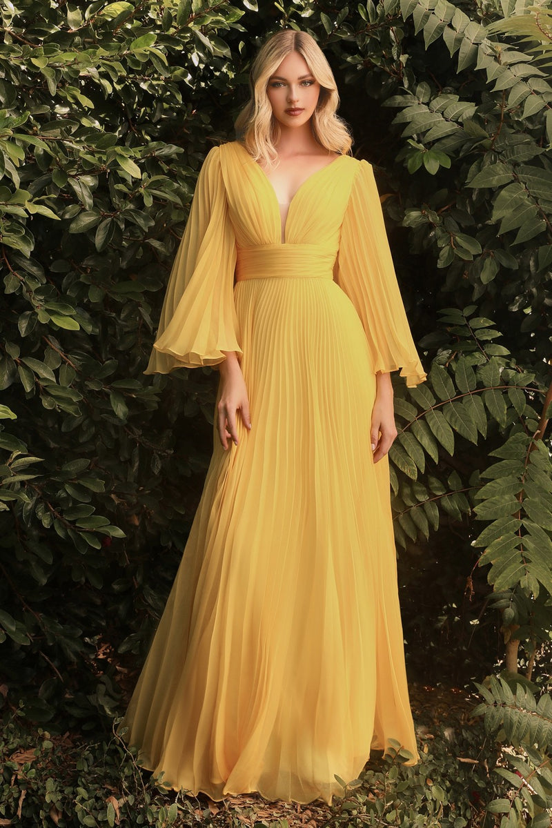 Pleated Chiffon Long Sleeve Gown -01 By Cinderella Divine -CD242