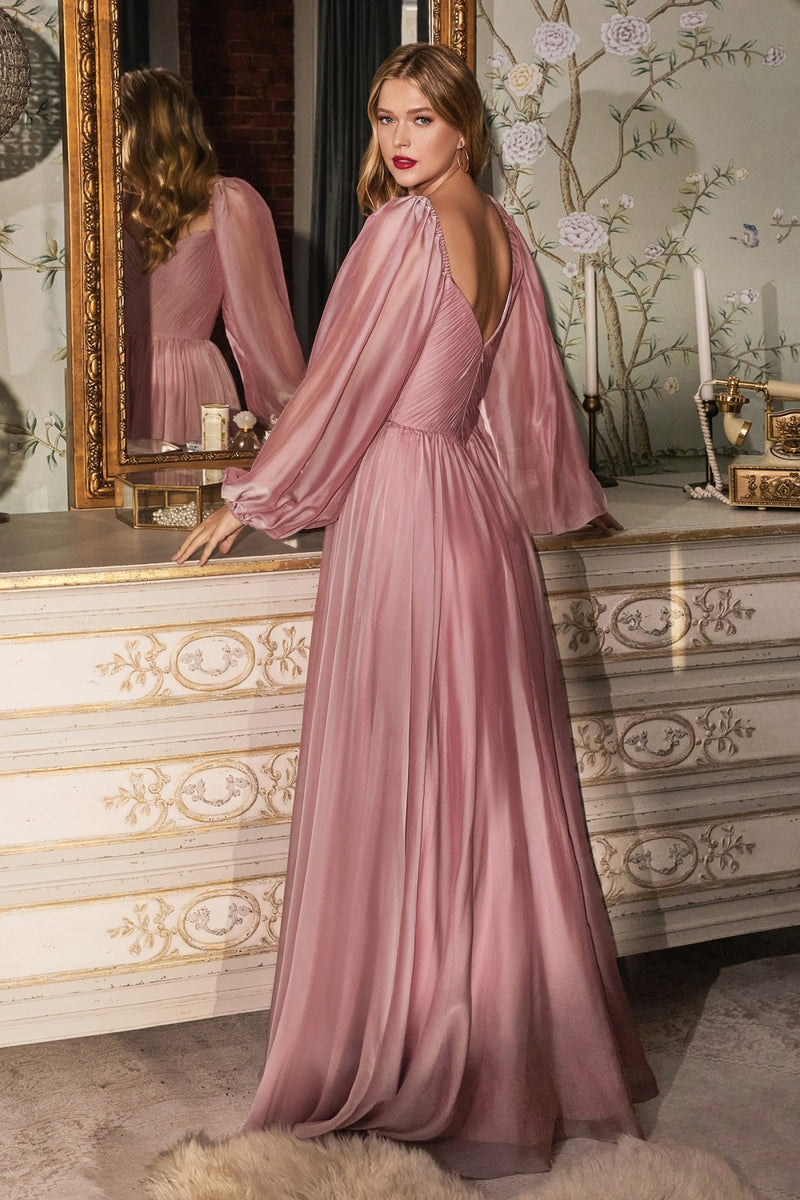 Long Sleeve Chiffon Gown By Cinderella Divine -CD243