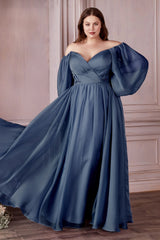 Curve Long Sleeve Chiffon Gown By Cinderella Divine -CD243C