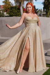 Curve Corset Glitter A-Line Dress By Cinderella Divine -CD252C