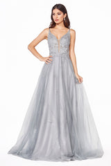 MyFashion.com - A-line layered dress with lace applique bodice and open back.(CD50) - Cinderella Divine promdress eveningdress fashion partydress weddingdress 
 gown homecoming promgown weddinggown 