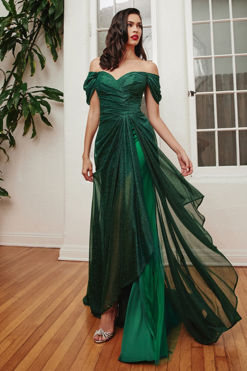 Off The Shoulder Glitter Gown By Cinderella Divine -CD878