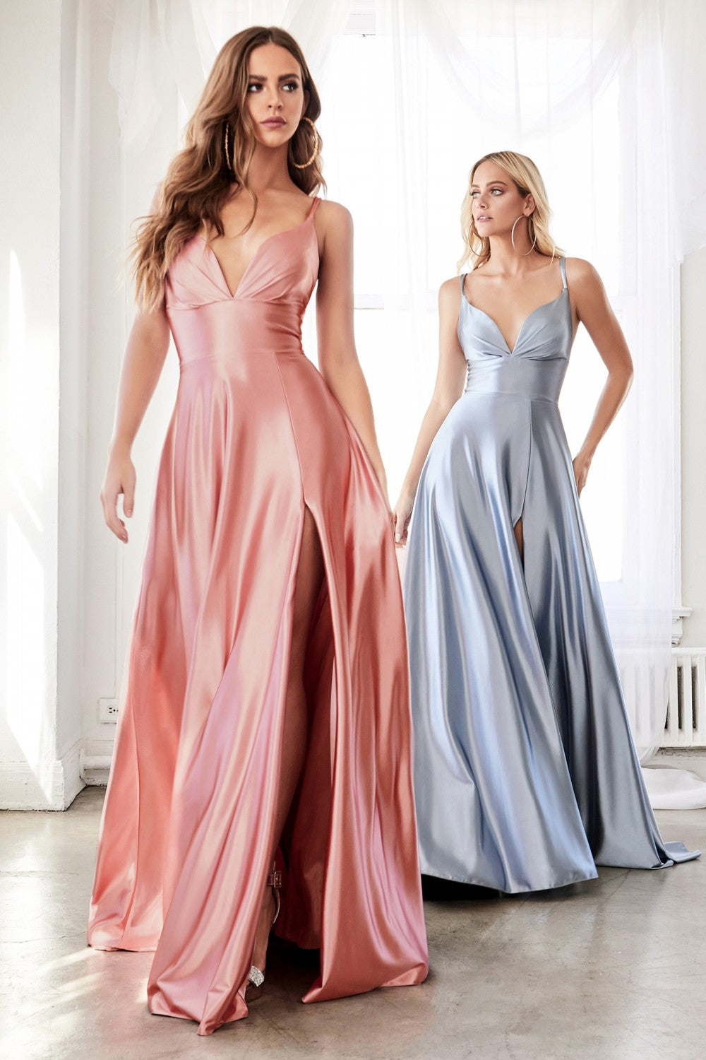 MyFashion.com - Satin a-line dress with pleated bodice and leg slit.(CD903) - Cinderella Divine promdress eveningdress fashion partydress weddingdress 
 gown homecoming promgown weddinggown 