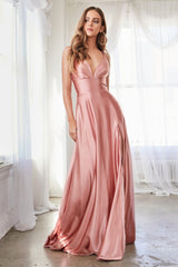MyFashion.com - Satin a-line dress with pleated bodice and leg slit.(CD903) - Cinderella Divine promdress eveningdress fashion partydress weddingdress 
 gown homecoming promgown weddinggown 