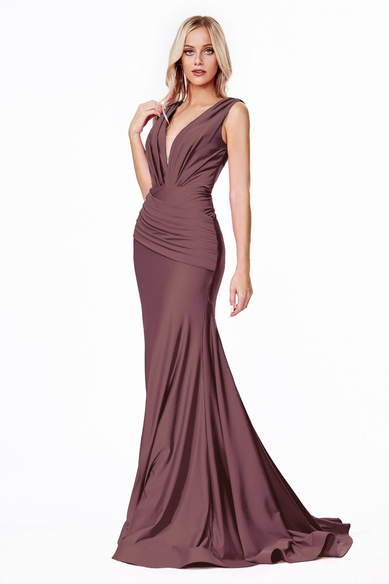 MyFashion.com - Fitted jersey gown with rouched waistline and pleated deep v-neckline.(CD912) - Cinderella Divine promdress eveningdress fashion partydress weddingdress 
 gown homecoming promgown weddinggown 
