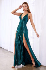 MyFashion.com - Fitted sequin dress with double slits and deep plunging neckline.(CD915) - Cinderella Divine promdress eveningdress fashion partydress weddingdress 
 gown homecoming promgown weddinggown 