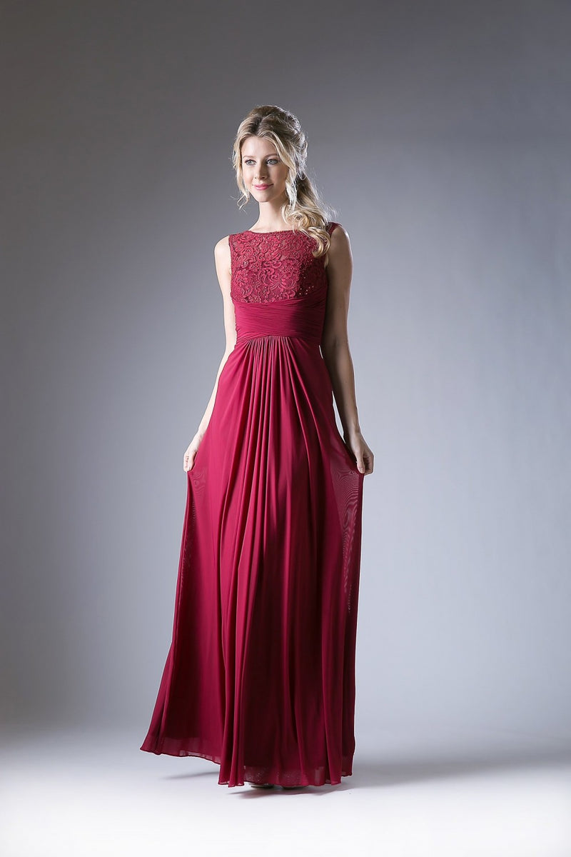 Beaded Lace Chiffon Empire Waist Dress By Cinderella Divine -CD925