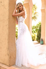 Fitted Applique Overskirt Gown By Cinderella Divine -CD931W