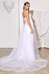 Fitted Applique Overskirt Gown By Cinderella Divine -CD931W