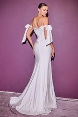 White Off Shoulder Gown By Cinderella Divine -CD944W