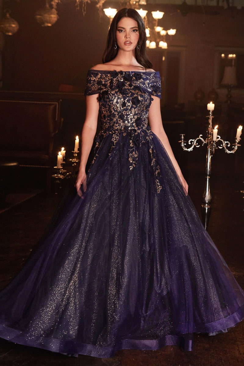Strapless Glitter Layered Tulle Ball Gown By Cinderella Divine -CD955
