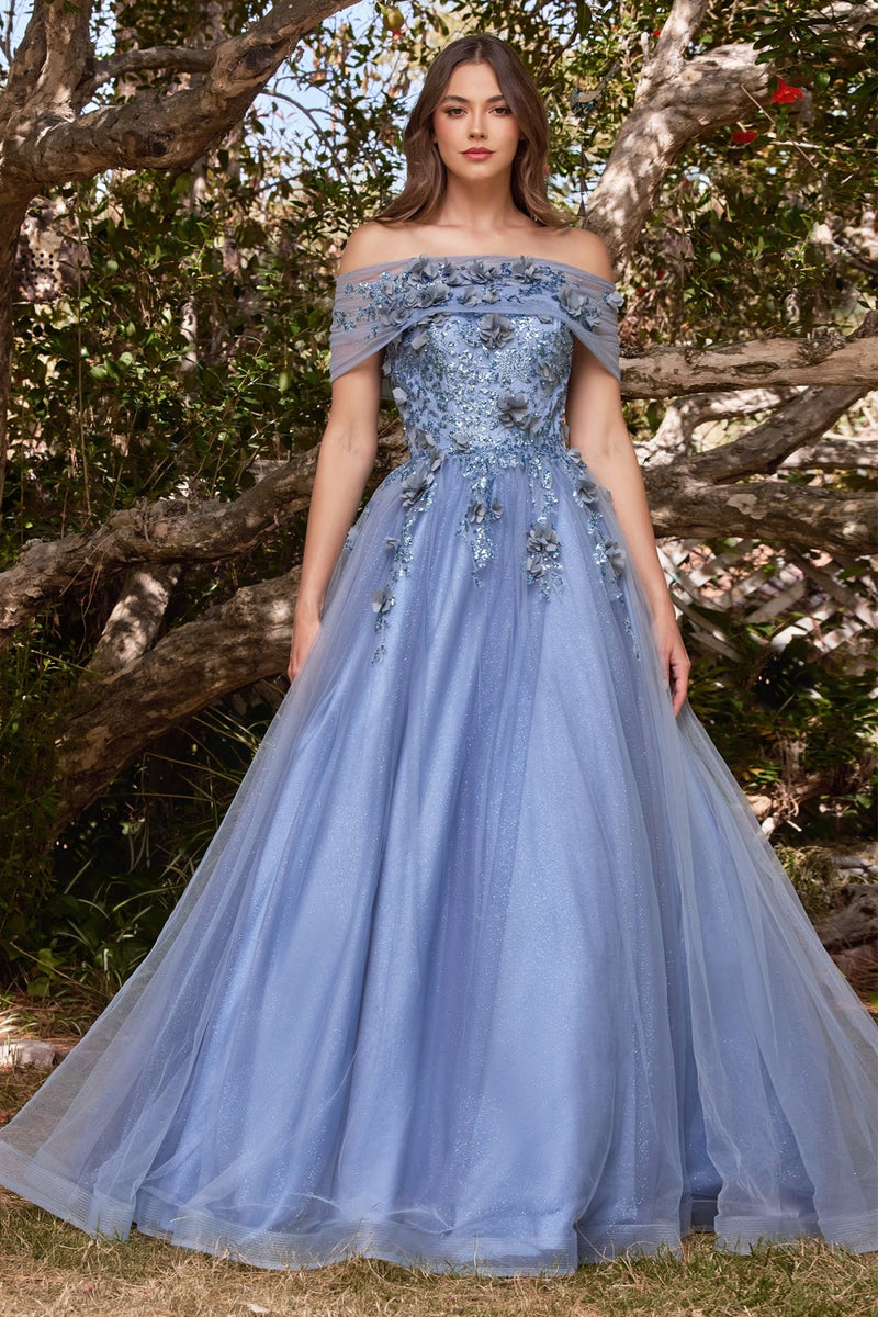 Strapless Glitter Layered Tulle Ball Gown By Cinderella Divine -CD955