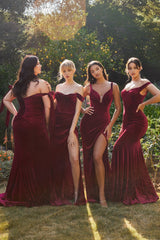 Deep V-Neckline Velvet Fitted Dress By Cinderella Divine -CD235
