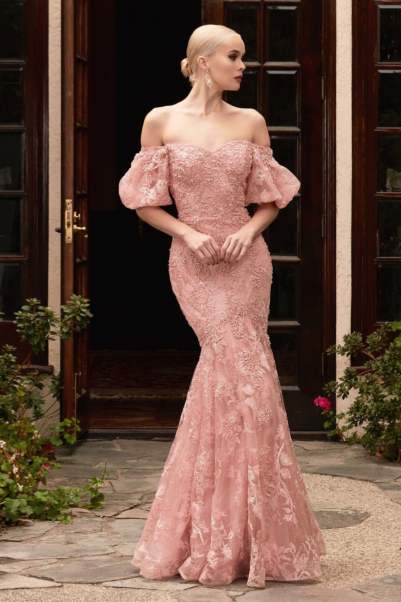 Lace Off Shoulder Mermaid Gown By Cinderella Divine -CD959