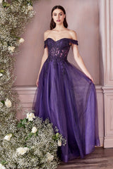 Lace Off The Shoulder A-Line Dress By Cinderella Divine -CD961