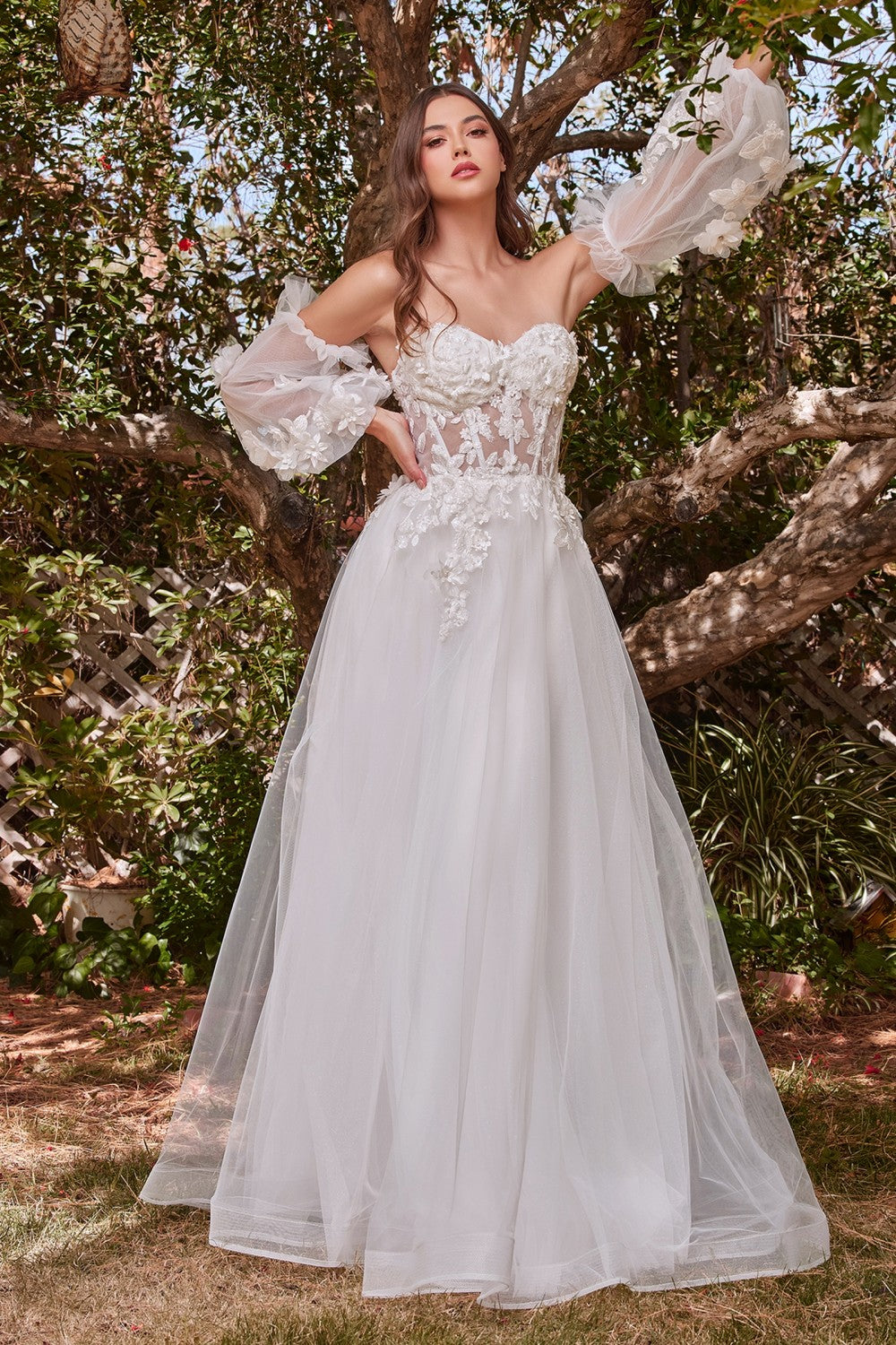 Lace Strapless Layered Tulle Wedding Gown By Cinderella Divine -CD962W