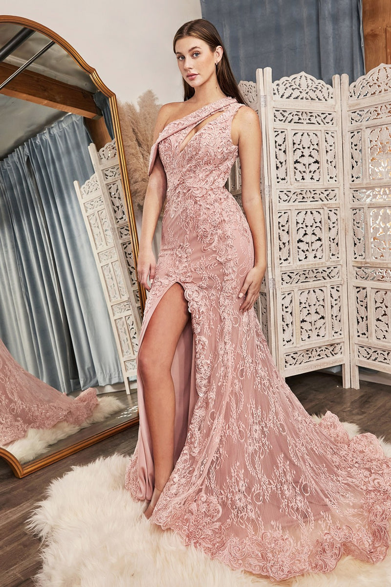One Shoulder Lace Gown By Cinderella Divine -CD973