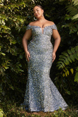 Curve Off Shoulder Sequin Gown By Cinderella Divine -CD975C