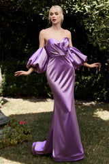 Curve Puff Sleeve Satin Gown By Cinderella Divine -CD983C
