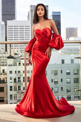 Fitted Puff Sleeve Satin Gown By Cinderella Divine -CD983