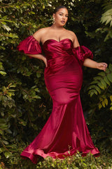 Curve Puff Sleeve Satin Gown By Cinderella Divine -CD983C