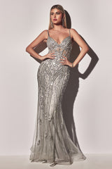 Fitted Beaded Mermiad Gown By Cinderella Divine -CD992
