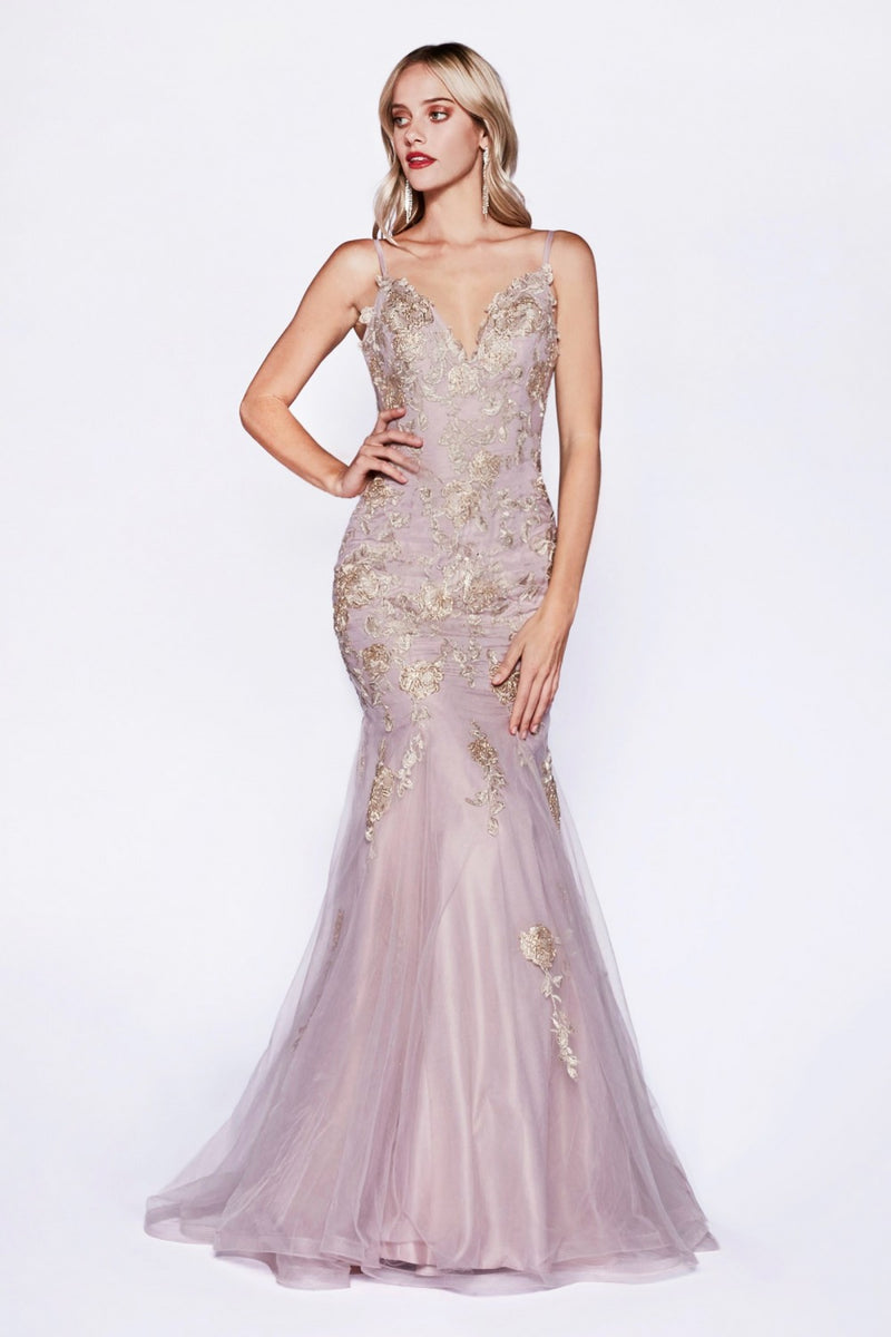 MyFashion.com - Fitted mermaid gown with gold lace applique and layered horse hair bottom.(CDS321) - Cinderella Divine promdress eveningdress fashion partydress weddingdress 
 gown homecoming promgown weddinggown 