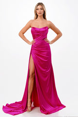 Fitted Strapless Satin Gown By Cinderella Divine -CDS411