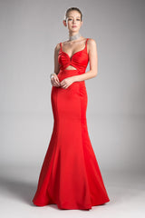 Fitted Stretch Jersey Gown With Plunge Neckline And Waist Cut Out by Cinderella Divine -CE0009