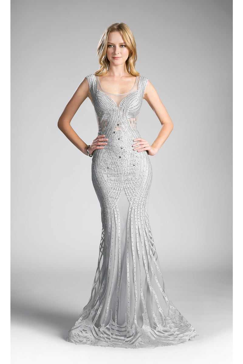 Beaded Lace Novelty Sheath Gown By Cinderella Divine -CE0010