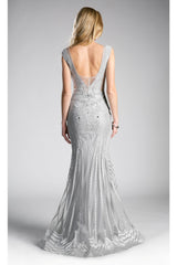Beaded Lace Novelty Sheath Gown By Cinderella Divine -CE0010