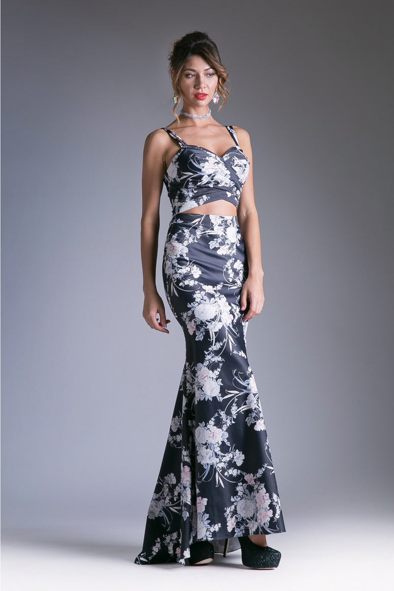 Long Fitted Floral Print Dress by Cinderella Divine -CF156