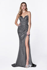MyFashion.com - Strapless ruched sparkle dress with sweetheart neckline and leg slit.(CF331) - Cinderella Divine promdress eveningdress fashion partydress weddingdress 
 gown homecoming promgown weddinggown 