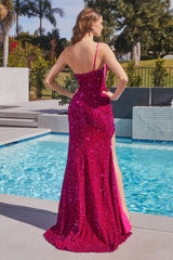 One Shoulder Velvet Sequin Gown By Cinderella Divine -CH111