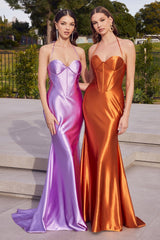Satin Corset Fitted Gown By Cinderella Divine -CH112