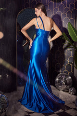 Asymmetrical Satin Fitted Gown By Cinderella Divine -CH119