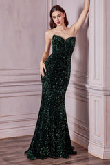 Strapless Sequin Gown By Cinderella Divine -CH151