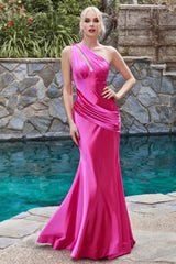 Fitted One Shoulder Satin Gown By Cinderella Divine -CH164