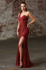 MyFashion.com - One shoulder fitted gown with glitter print details and leg slit.( CH201) - Cinderella Divine promdress eveningdress fashion partydress weddingdress 
 gown homecoming promgown weddinggown 