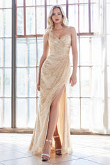 MyFashion.com - One shoulder fitted gown with glitter print details and leg slit.( CH201) - Cinderella Divine promdress eveningdress fashion partydress weddingdress 
 gown homecoming promgown weddinggown 
