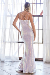 MyFashion.com - Fitted sequin gown with deep sweetheart neckline and criss cross back.(CH209) - Cinderella Divine promdress eveningdress fashion partydress weddingdress 
 gown homecoming promgown weddinggown 
