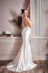White Satin Mermaid Dress By Cinderella Divine -CH236W