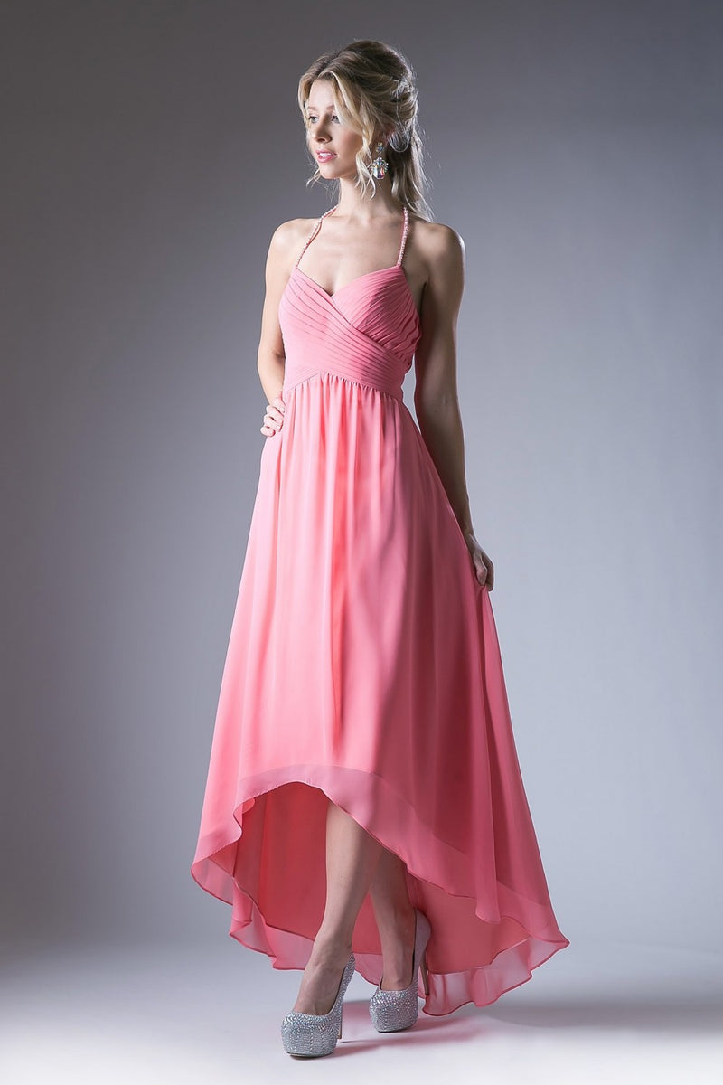 A-Line Chiffon Gown With High Low Cut And Gathered Bodice by Cinderella Divine -CH528