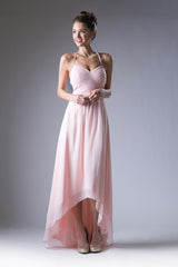 A-Line Chiffon Gown With High Low Cut And Gathered Bodice by Cinderella Divine -CH528