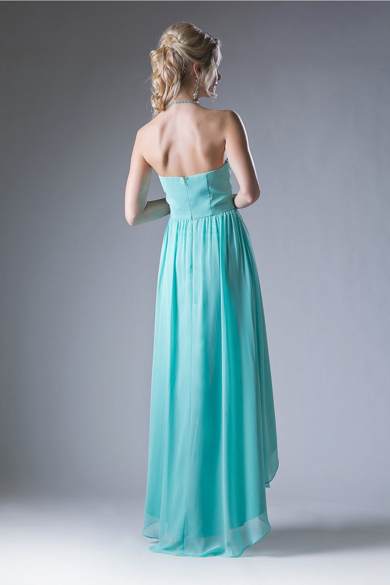 A-Line Chiffon Gown With High Low Cut And Gathered Bodice by Cinderella Divine -CH528