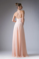 A-Line Chiffon Dress With Satin Belt And Beaded Criss Cross Straps by Cinderella Divine -CJ238