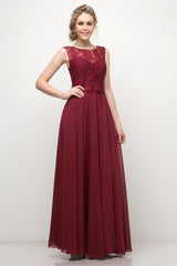 A-Line Chiffon Dress With Lace Bodice And Keyhole Back by Cinderella Divine -CJ245