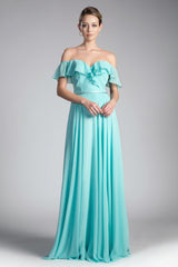MyFashion.com - A-line chiffon dress with ruffle off the shoulder and sweetheart neckline.(CJ246) - Cinderella Divine promdress eveningdress fashion partydress weddingdress 
 gown homecoming promgown weddinggown 