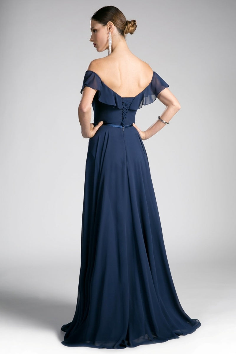 MyFashion.com - A-line chiffon dress with ruffle off the shoulder and sweetheart neckline.(CJ246) - Cinderella Divine promdress eveningdress fashion partydress weddingdress 
 gown homecoming promgown weddinggown 